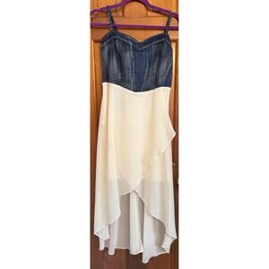 Double Zero Denim Bustier Top Sheer Chiffon High Low Dress Women's L